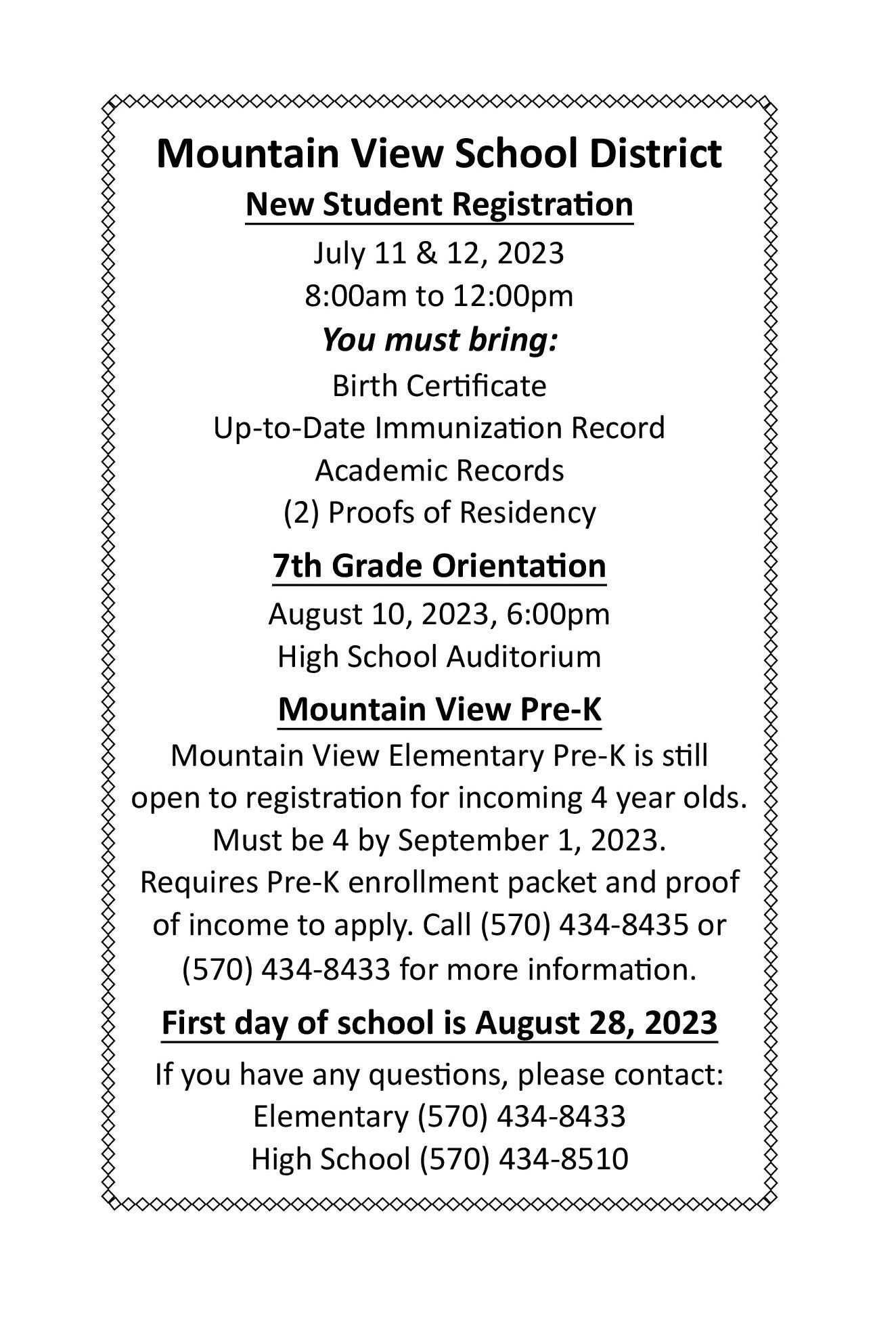  New Student Registration Information